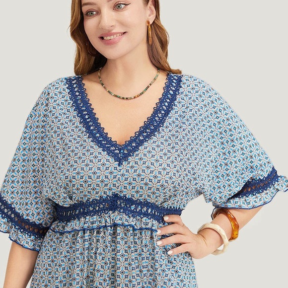 (A8) Bloomchic Bandana Dolman Sleeve Pockets Lace Ruffle Trim Dress, Sz 12, NWT - Picture 4 of 15